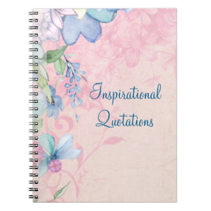 Caderno Espiral Citações inspiradas florais cor-de-rosa e azuis