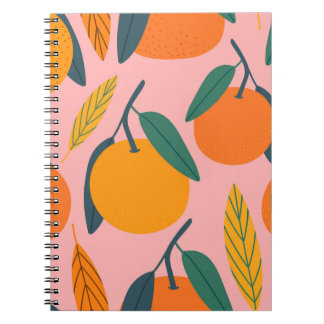 Caderno Espiral Citros desenhados à mão, padrão de mandarina sem c