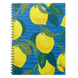 Caderno Espiral Citrus Lemon: Vintage Desenhada À Mão Sem Costura.
