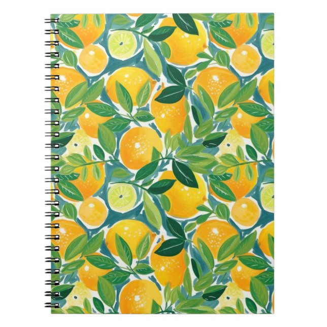 Caderno Espiral Citrus Tree Artisan Lemons Laranjas Limões colorid (Frente)