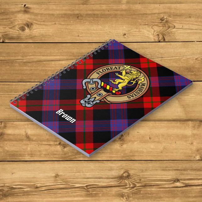Caderno Espiral Clan Brown Crest sobre Tartan (Criador carregado)