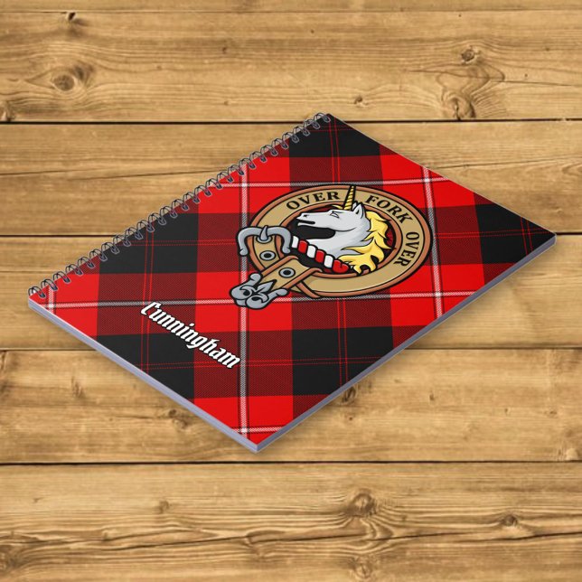 Caderno Espiral Clan Cunningham Crest sobre Tartan (Criador carregado)