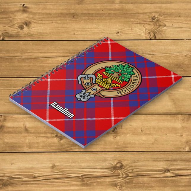 Caderno Espiral Clan Hamilton Crest sobre o Red Tartan (Criador carregado)