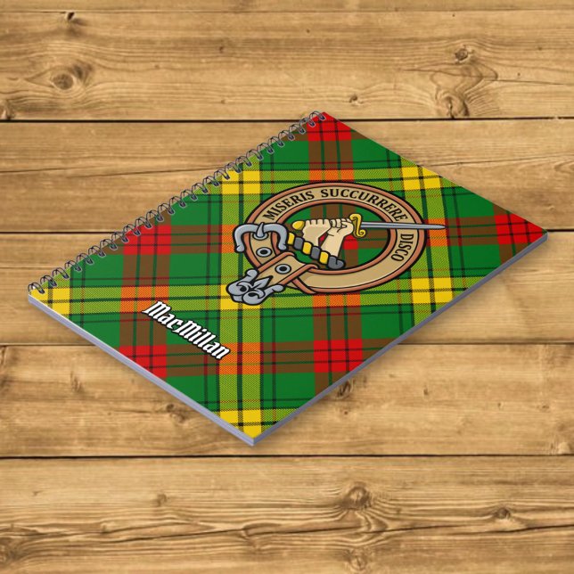 Caderno Espiral Clan MacMillan Crest sobre Tartan (Criador carregado)