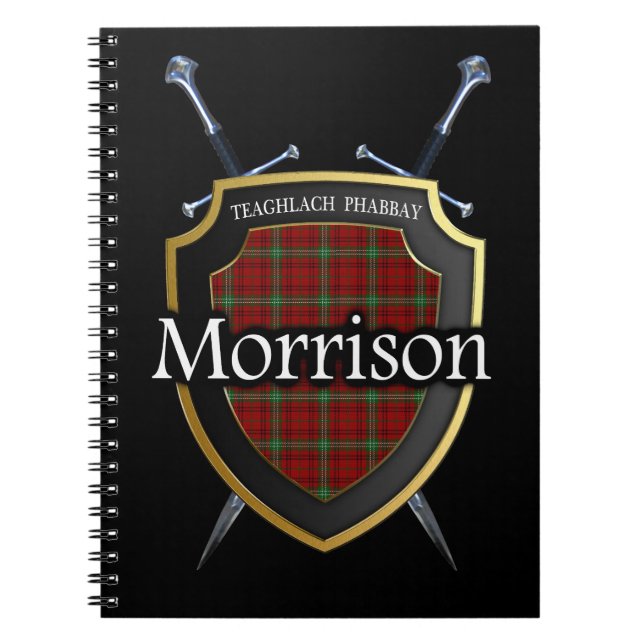 Caderno Espiral Clan Morrison Tartan Shield & Swords (Frente)
