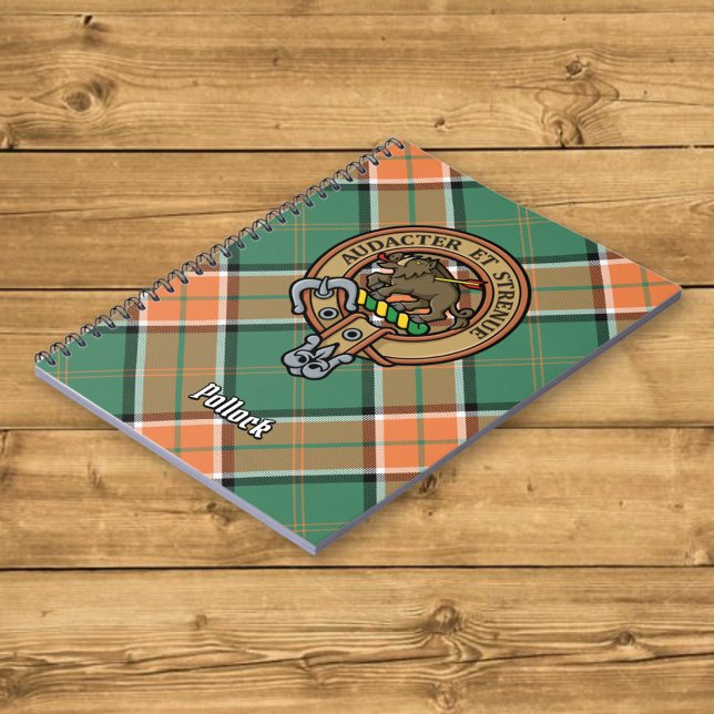 Caderno Espiral Clan Pollock Crest sobre Tartan (Criador carregado)