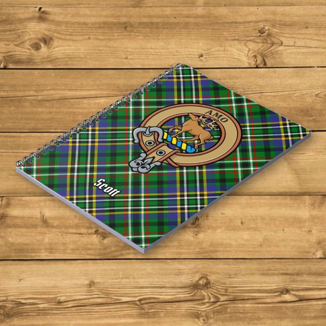 Caderno Espiral Clan Scott Crest sobre Green Tartan (Criador carregado)