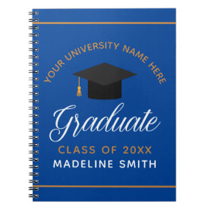 Caderno Espiral Classe Personalizada de Graduação Dourada Azul d