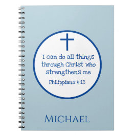Caderno Espiral Classic Cross Philippians 4:13 Blue