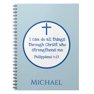 Caderno Espiral Classic Cross Philippians 4:13 Blue