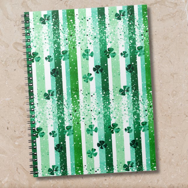 Caderno Espiral Classic Green White Vertical Stripes Shamrocks (Criador carregado)