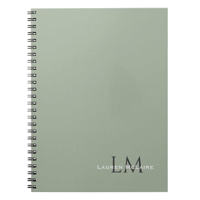 Caderno Espiral Classic Sage Green Monogram Stationery (Frente)