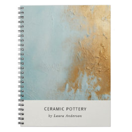 Caderno Espiral Clássica Artística Aqua Azul Dourada Textura