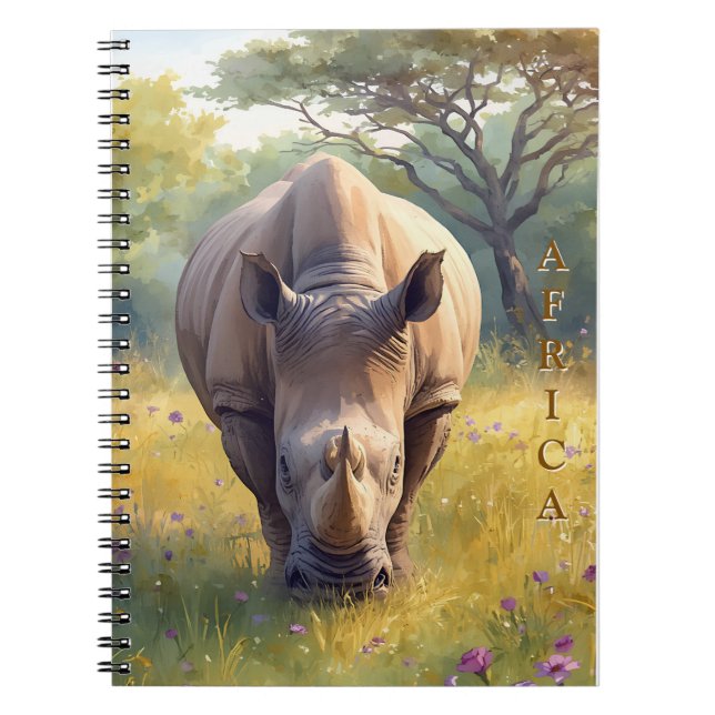 Caderno Espiral Clássico Retro Rinoceronte Africano (Frente)