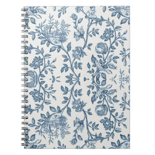 Caderno Espiral Clássico Vintage Francês Gravado Floral Toile-Azul