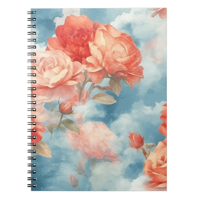 Caderno Espiral Clássicos - Rosa Angélica e Rosas vermelhas em nuv (Frente)