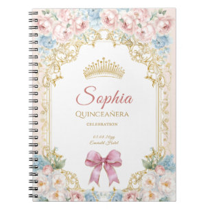 Caderno Espiral Classy Pink Bow Floral Quinceanera