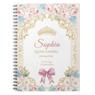 Caderno Espiral Classy Pink Bow Floral Quinceanera