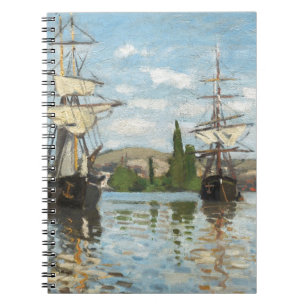 Caderno Espiral Claude Monet Navios que navegam no Sena em Rouen