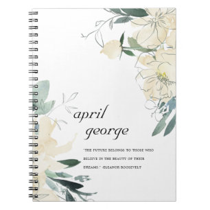 CADERNO ESPIRAL CLEAN ELEGANT IVORY BRANCO VERDE FLORA VERDE BRANC