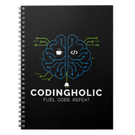 Caderno Espiral Clean Tech Brain Coding Notebook Design For Coders