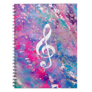 Caderno Espiral Clef de triplo azul cor-de-rosa da nota da música