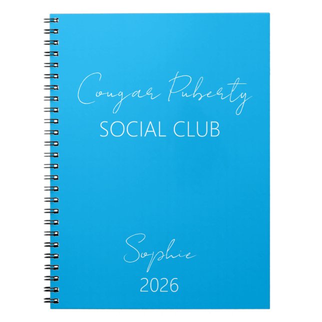 Caderno Espiral clube da puberdade da puma, ano personalizado (Frente)