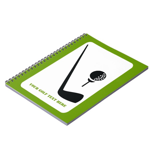Caderno Espiral Clube de golfe e bola preto, costume verde (Left Side)