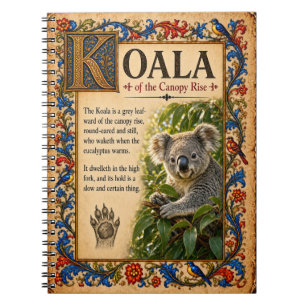 Caderno Espiral Coala, Arte de Bestiário Medieval