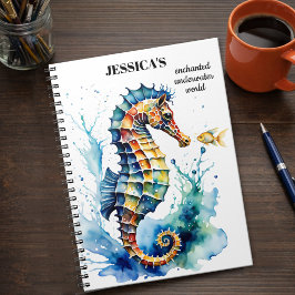 Caderno Espiral Coastal Colorful Watercolor Seahorse