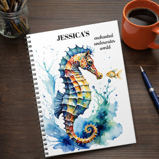 Caderno Espiral Coastal Colorful Watercolor Seahorse