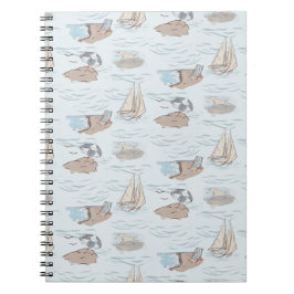 Caderno Espiral Coastal Toile Beach Scene Hand Drawn Seaside 