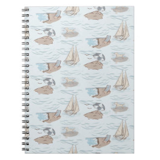 Caderno Espiral Coastal Toile Beach Scene Hand Drawn Seaside 