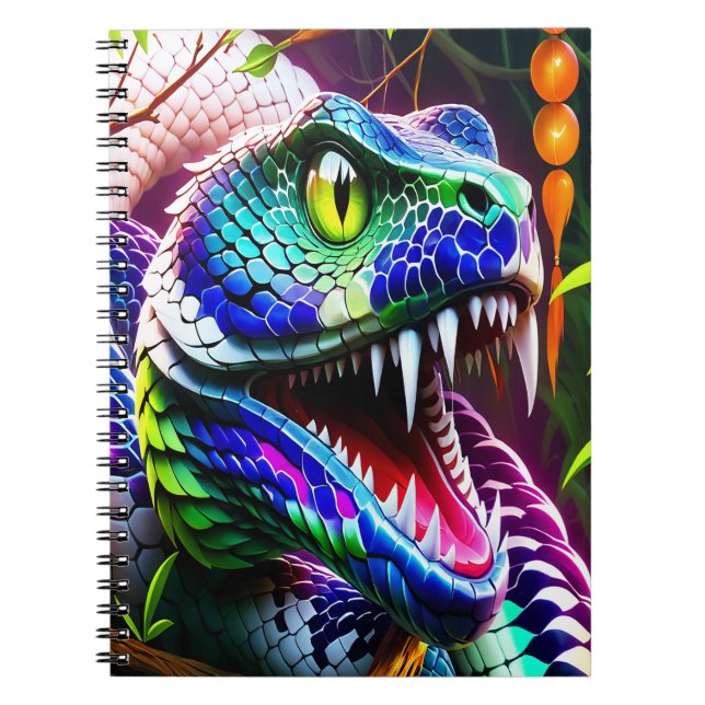 Caderno Espiral Cobra Cobra com turquesa vibrante e escalas azuis (Frente)