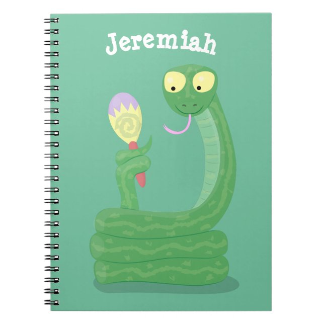 Caderno Espiral Cobra verde engraçado com desenhos de maraca (Frente)
