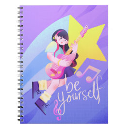 Caderno Espiral Cobrir de música pastoral com estrela e garota bon