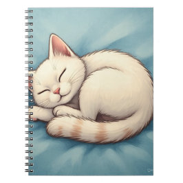 Caderno Espiral Cobrir de notebook azul Gato Branco adorável