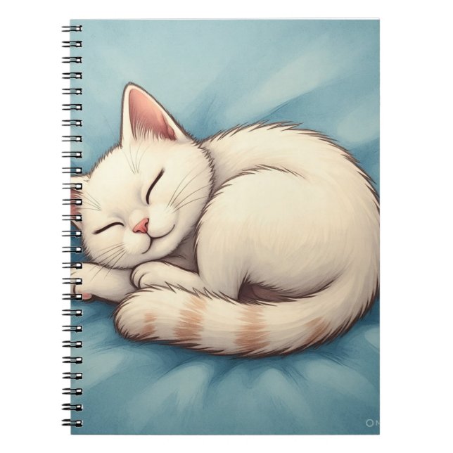 Caderno Espiral Cobrir de notebook azul Gato Branco adorável (Frente)