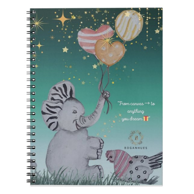 Caderno Espiral cobrir para Notebook "Eleze Elephant & Polka Hen" (Frente)