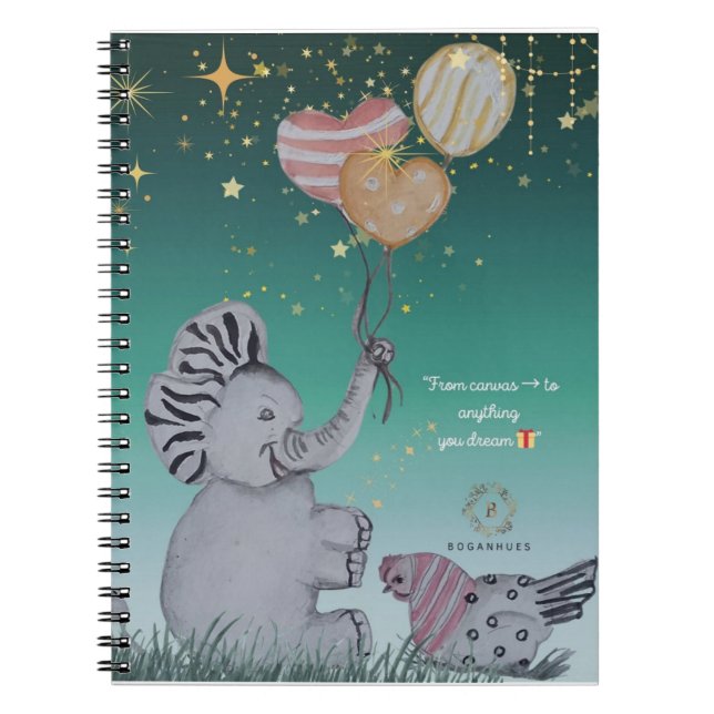 Caderno Espiral cobrir para Notebook "Eleze Elephant & Polka Hen" (Frente)
