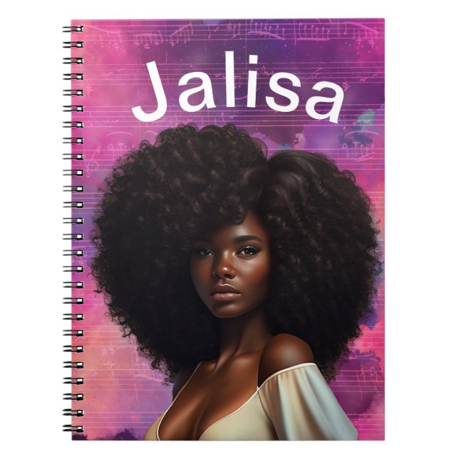 Caderno Espiral Cobrir Personalizável de Linda Mulher Negra (Frente)