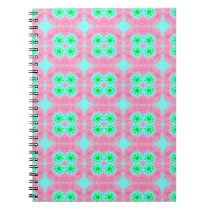 Caderno Espiral Cobrir verde pastel, impressão de ikat tribal. Est