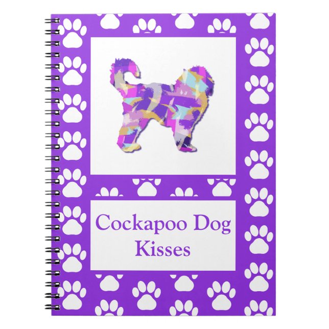 Caderno Espiral Cockapoo Beija Cachorro Gato Silhueta RoxoPY&B (Frente)