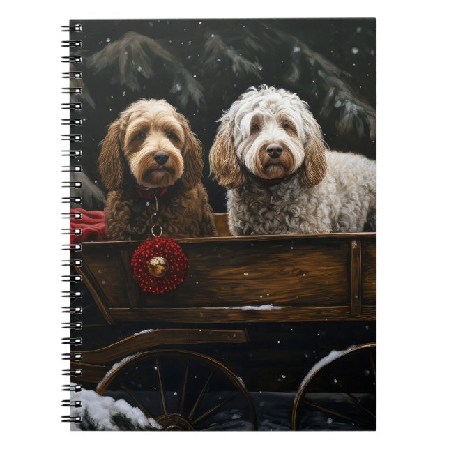 Caderno Espiral Cockapoo Trenó Nevado Decoração de Natal    (Frente)