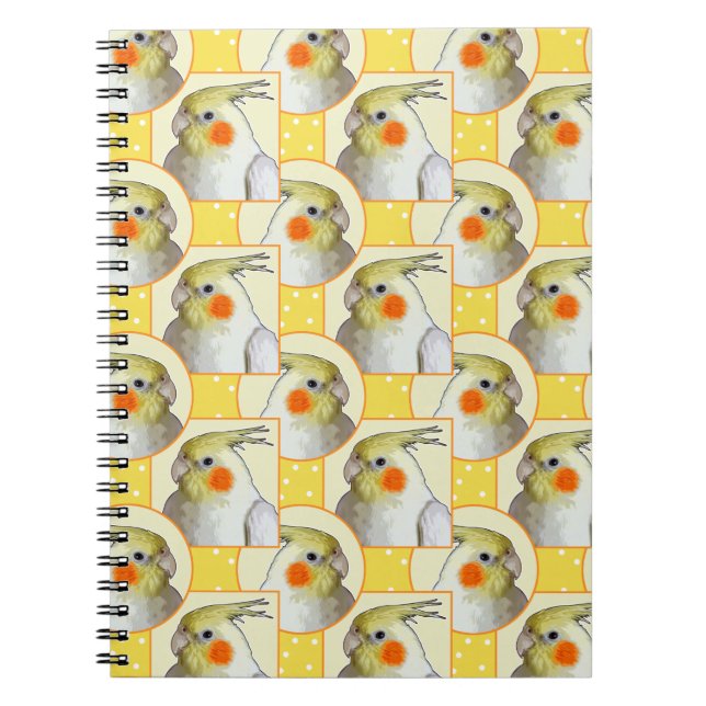 Caderno Espiral Cockatiel Yellow White Pattern Pet Bird School (Frente)