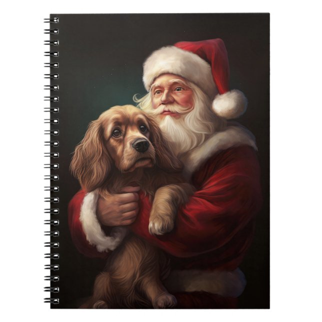 Caderno Espiral Cocker Spaniel com Papai Noel Natal Festivo (Frente)
