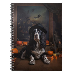 Caderno Espiral Cocker Spaniel Inglês Abóboras Halloween Assustado