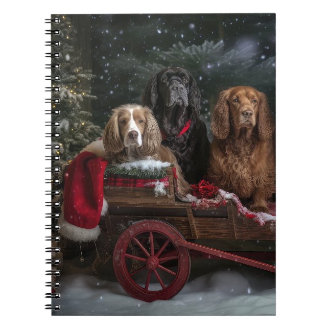 Caderno Espiral Cocker Spaniel Nevado Trenó Natal Decoração (Frente)