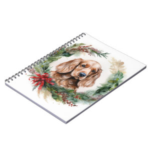 Caderno Espiral Cocker Spaniel Wreath Festivo