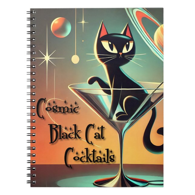 Caderno Espiral Cocktails de Gato Negro Cósmico e Futuro Atômico (Frente)